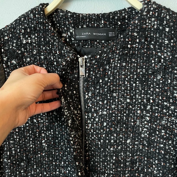 zara size XS trench coat jacket black plaid - Picture 6 of 7